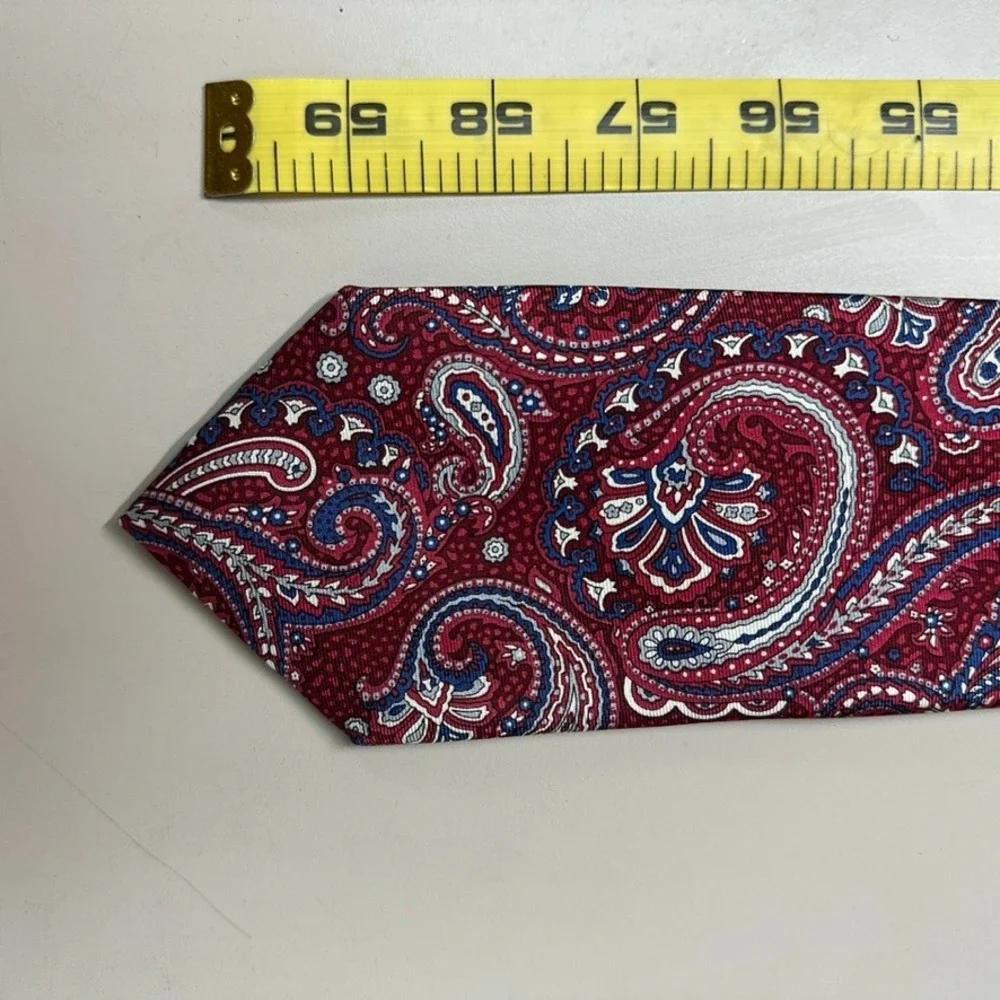 Jos. A. Bank Mens Silk Paisley Necktie Burgundy Red Navy Blue White 59 Inch